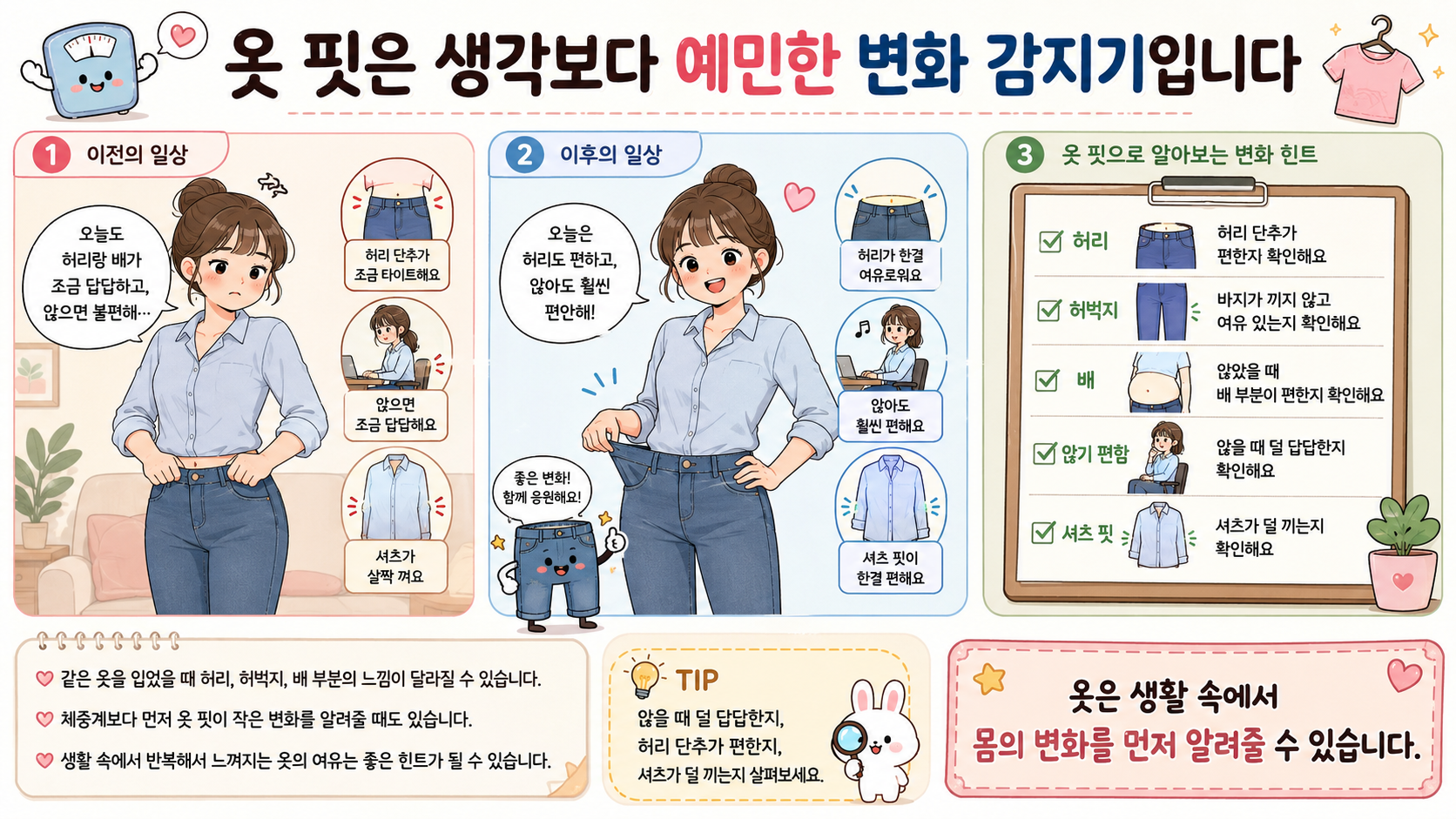 체중계 숫자가 지방, 근육, 수분, 음식 무게를 모두 합친 값임을 설명하는 이미지