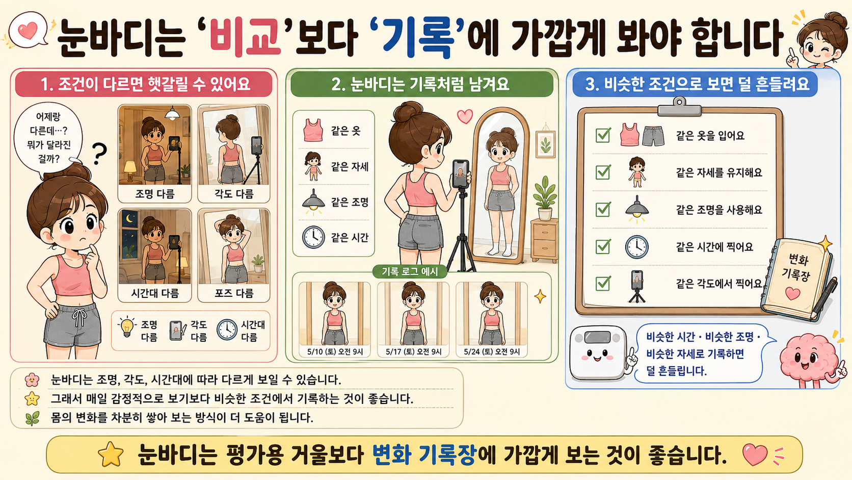 옷 핏 변화가 허리둘레와 체형 변화를 먼저 알려줄 수 있음을 보여주는 웹툰 이미지
