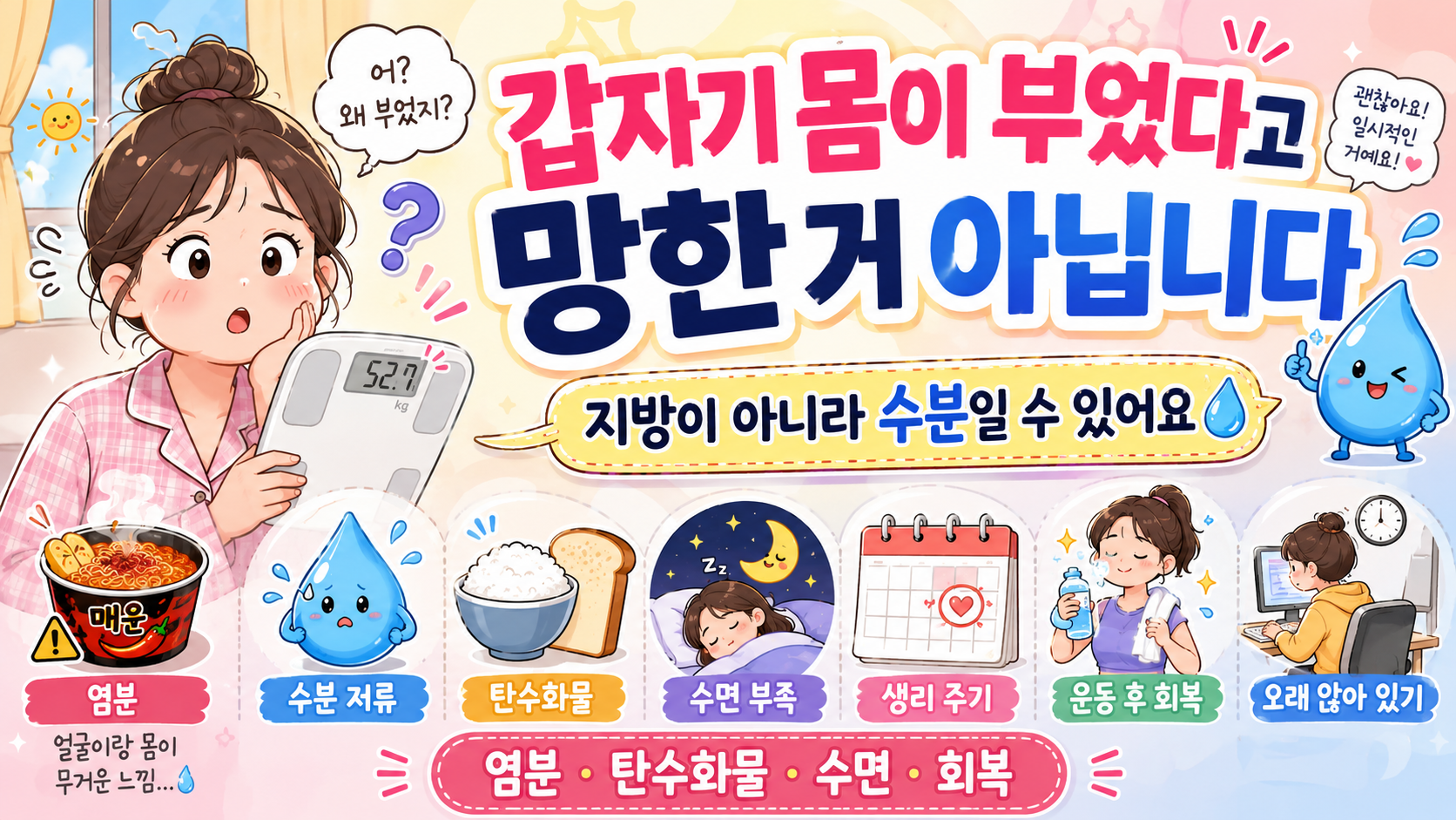 다이어트 중 몸이 붓는 이유를 설명하는 내 몸 이야기 썸네일