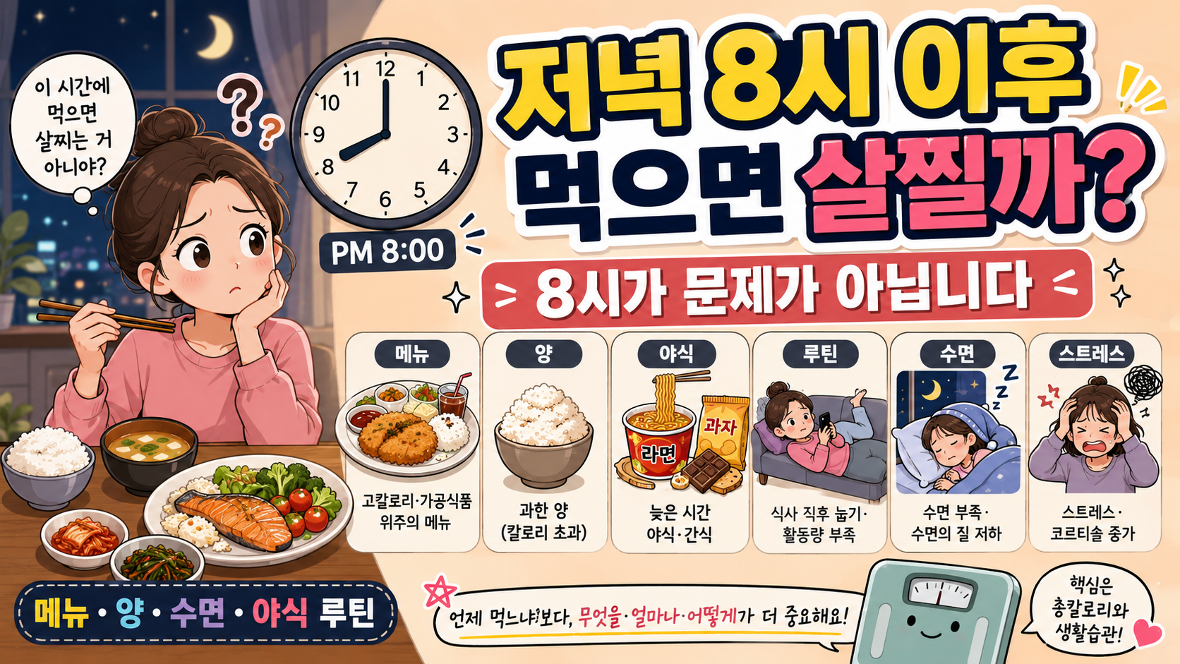 저녁 8시 식사와 체중 변화 이유를 설명하는 내 몸 이야기 썸네일