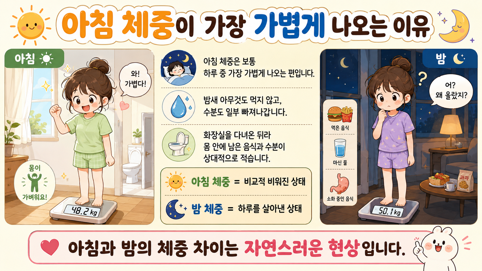 아침과 밤 체중 차이를 설명하는 내 몸 이야기 썸네일