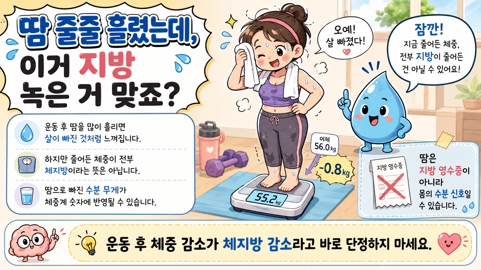 땀을 많이 흘리면 살이 빠지는지 설명하는 내 몸 이야기 썸네일