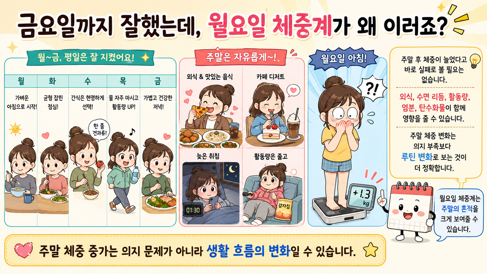 주말만 지나면 체중이 늘어나는 이유를 설명하는 내 몸 이야기 썸네일